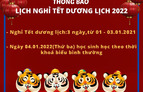Lịch nghỉ Tết dương lịch năm 2022
